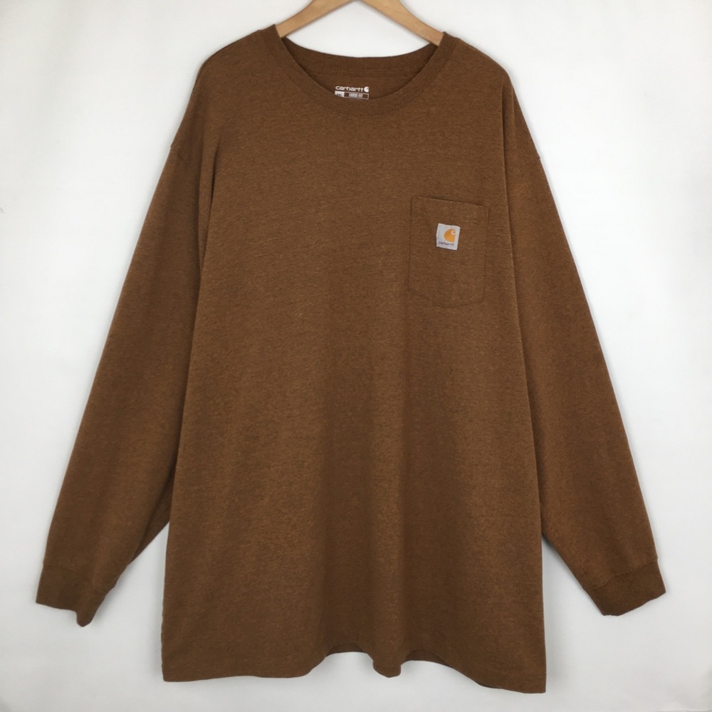 Carhartt Men's Loose Fit Long Sleeve T-shirt Size 4XL Brown Carhartt Spell Out